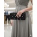 Evening Bag - Satin Embellished w/ Flower Rhinestones - Black - BG-38044BK